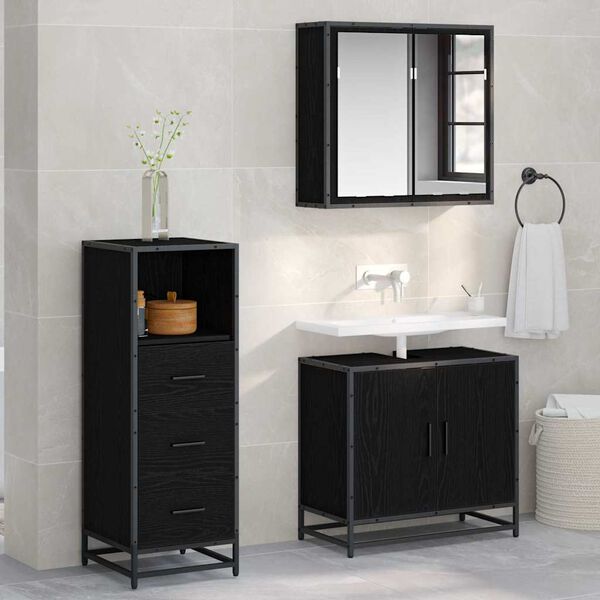 vidaXL Set di mobili per il bagno Rovere Nero 35 x 37,5 x 100 cm
