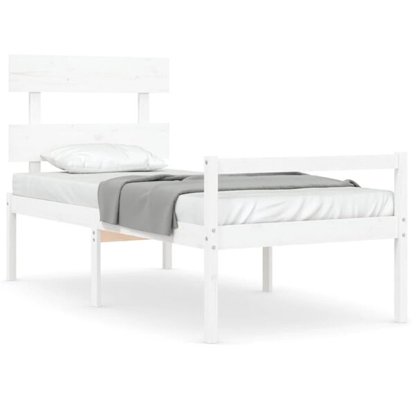 vidaXL Letto per Anziani con Testiera Bianco Single in Legno Massello