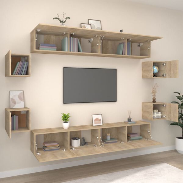 vidaXL Set Mobili Porta TV 8pz Rovere Sonoma in Legno Multistrato