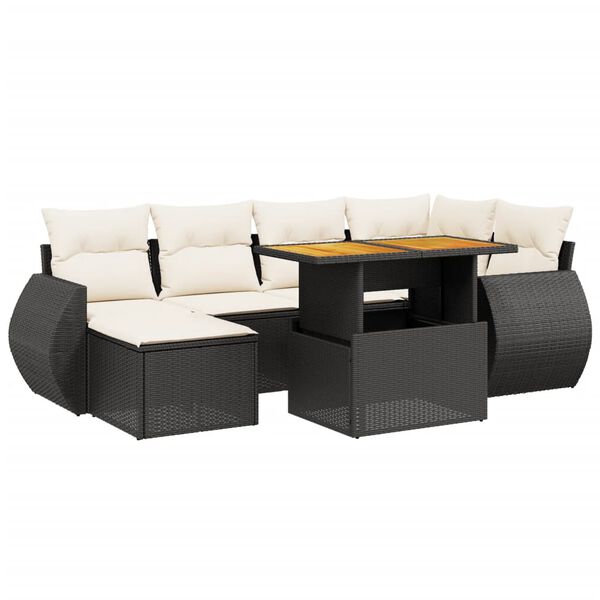 vidaXL Set Divani da Giardino con Cuscini 7pz Nero Polyrattan