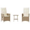 vidaXL Set da Bistr&ograve; 3 pz con Cuscini Beige in Polyrattan