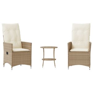 vidaXL Set da Bistr&ograve; 3 pz con Cuscini Beige in Polyrattan