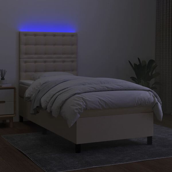 vidaXL Letto a Molle con Materasso e LED Crema 100x200cm in Tessuto