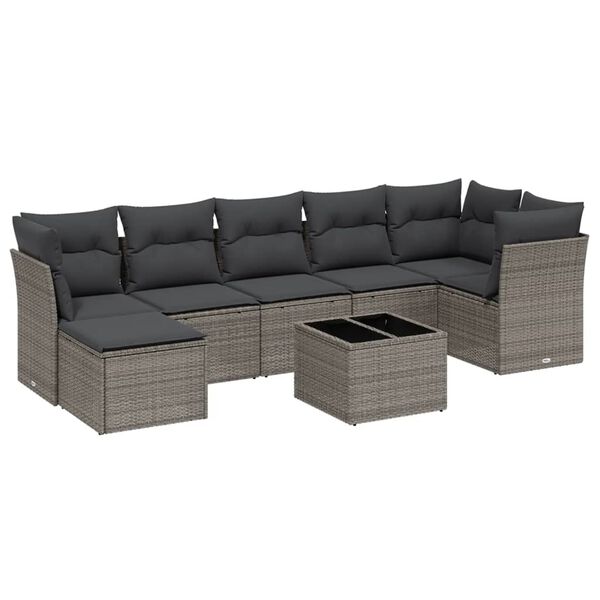 vidaXL Set Divani da Giardino 7pz con Cuscini Grigio Chiaro Polyrattan