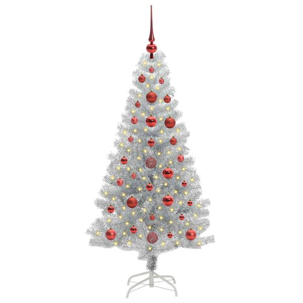 vidaXL Albero di Natale con 150 LED con supporto Argento 120 cm PET