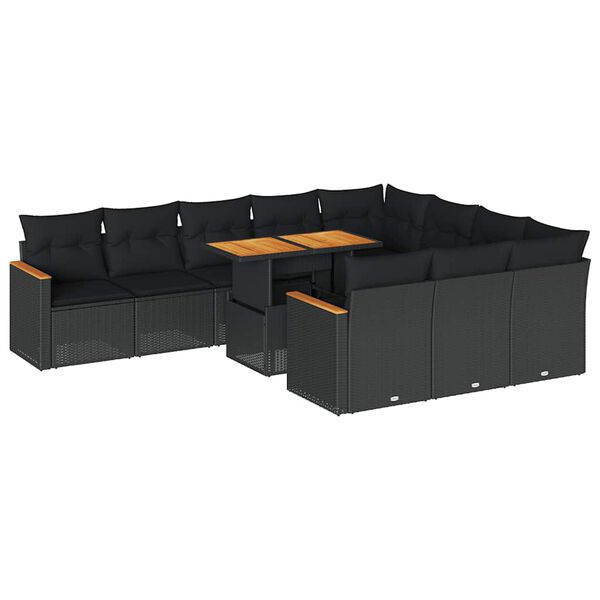 vidaXL Set Divani da Giardino 11 pz con Cuscini Polyrattan Acacia Nero