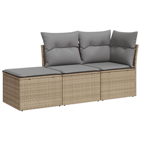 vidaXL Set Divano da Giardino 3 pz con Cuscini Beige in Polyrattan