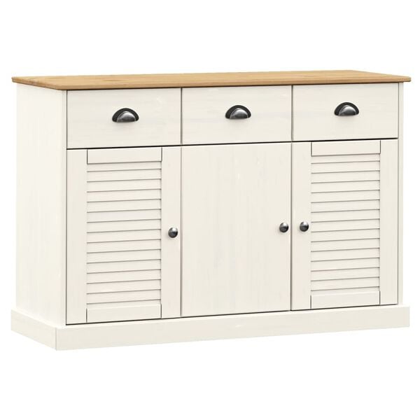 vidaXL Credenza Cassetti VIGO 113x40x75 cm Legno Massello Pino Bianco