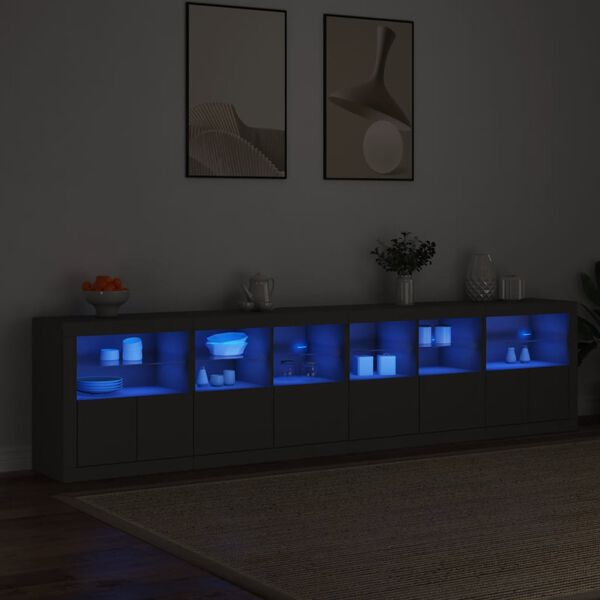 vidaXL Credenza con Luci LED Nera 283x37x67 cm