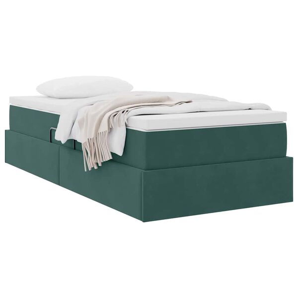 vidaXL Letto con contenitore e materasso Verde Scuro 100 x 200 cm