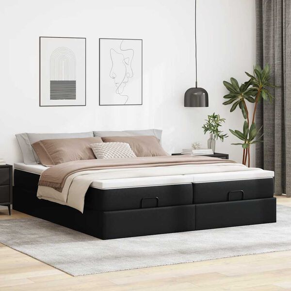 vidaXL Struttura Letto Pouf con Materassi Nero 160x200 cm Similpelle