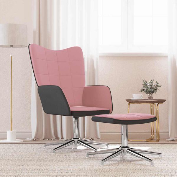 vidaXL Sedia Relax con Sgabello Rosa in Velluto e PVC