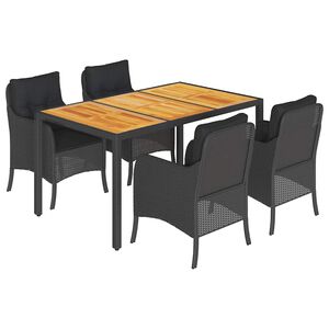 vidaXL Set da Pranzo da Giardino 5 pz Nero con Cuscini in Polyrattan