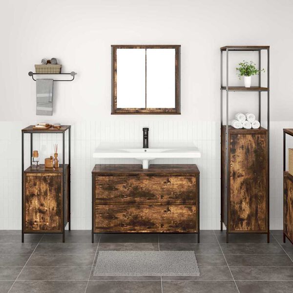 vidaXL Set di mobili per il bagno 3 pcs Rovere fum&eacute; Legno multistrato