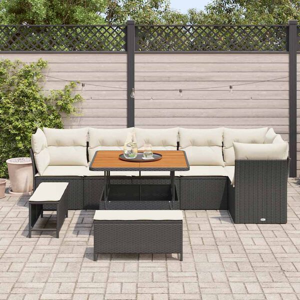 vidaXL Set Divano da Giardino 9 pcs Nero polyrattan