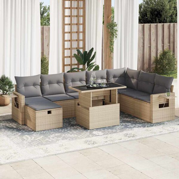 vidaXL Set Divano da Giardino 9 pz con Cuscini Beige in Polyrattan