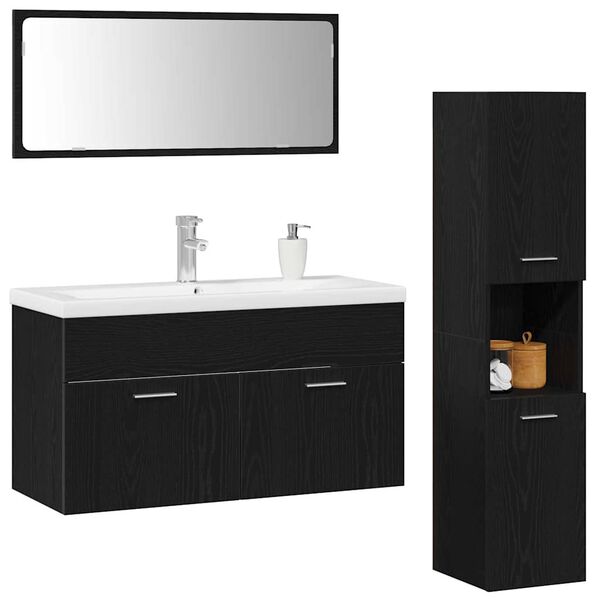 vidaXL Set di mobili per il bagno 4 pcs Rovere Nero Legno multistrato
