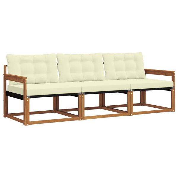 vidaXL Set di divani da esterno con cuscino 3 pcs Naturale e Crema