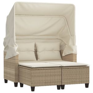 vidaXL Divano Giardino 2 Posti Baldacchino e Sgabelli Beige Polyrattan
