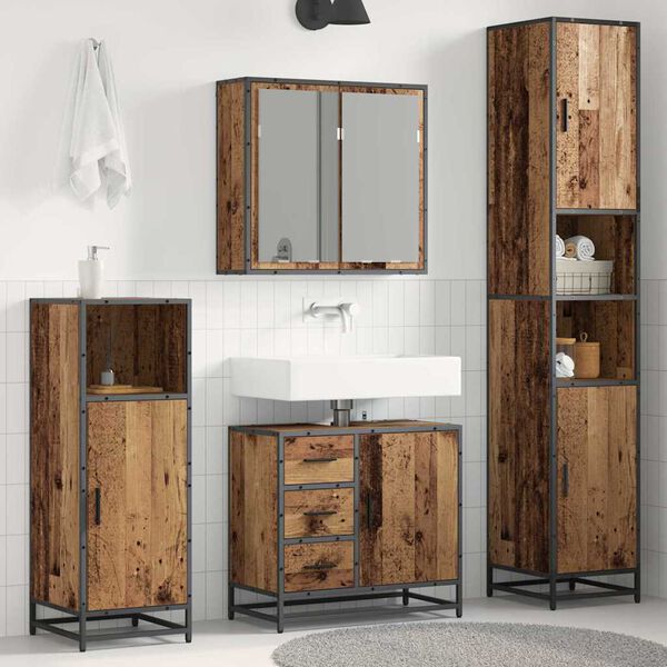 vidaXL Set di mobili per il bagno con cassetto 4 pcs Legno vecchio