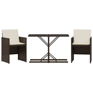 vidaXL Set Bistrò 3 pz con Cuscini Marrone in Polyrattan
