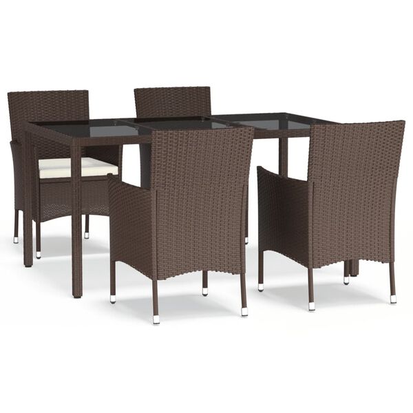 vidaXL Set da Pranzo da Giardino 5pz con Cuscini in Polyrattan Marrone