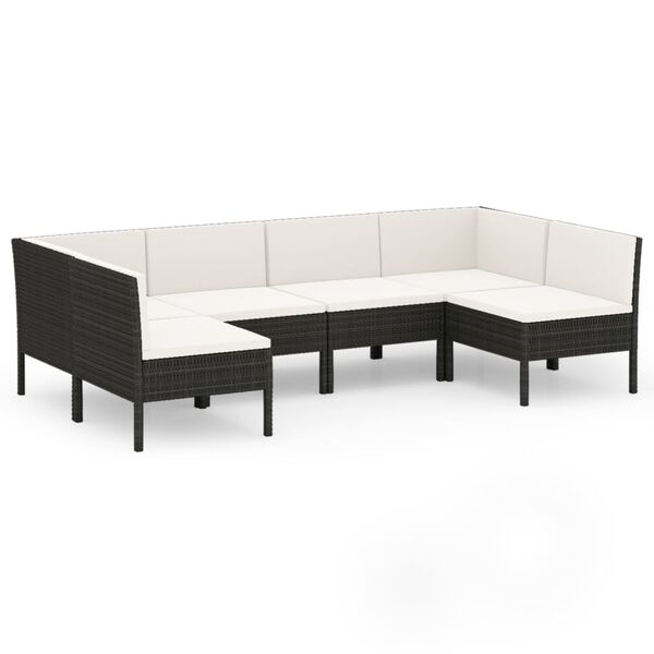 vidaXL Set Divani da Giardino 6 pz con Cuscini in Polyrattan Nero