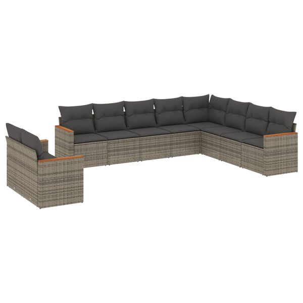 vidaXL Set Divano da Giardino 10 pz con Cuscini Grigio in Polyrattan