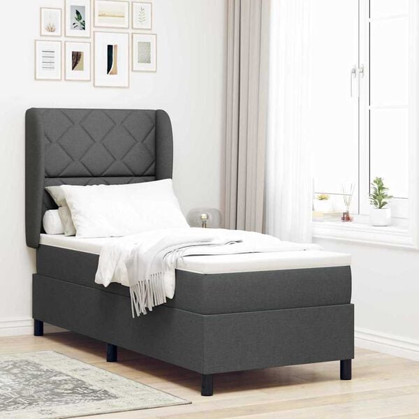 vidaXL Letto a molle con materasso Grigio scuro 80 x 200 cm Tessuto