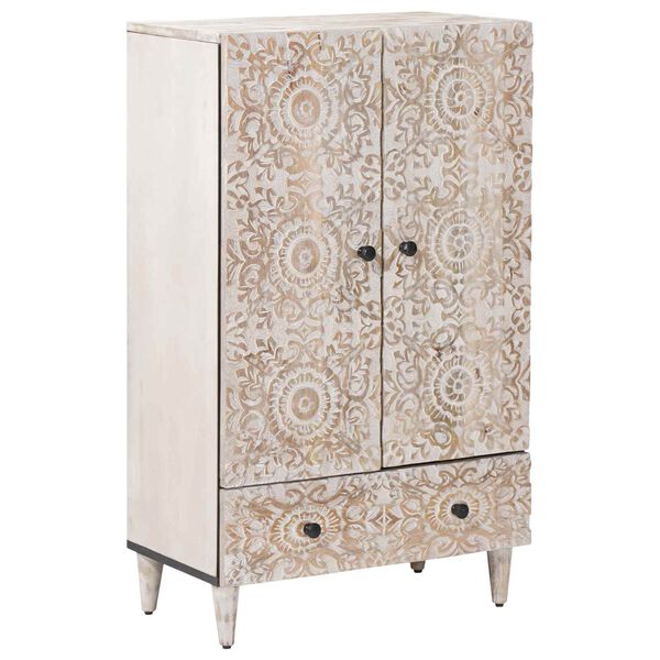 vidaXL Mobile Alto Bianco 60 x 33,5 x 100 cm Legno di mango massello