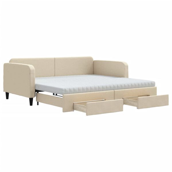 vidaXL Divano Letto Estraibile con Cassetti Crema 100x200cm in Tessuto