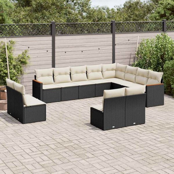 vidaXL Set Divani da Giardino 12 pz con Cuscini Nero in Polyrattan