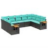 vidaXL Set Divani da Giardino 9 pz con Cuscini Nero in Polyrattan
