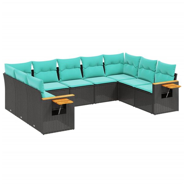 vidaXL Set Divani da Giardino 9 pz con Cuscini Nero in Polyrattan