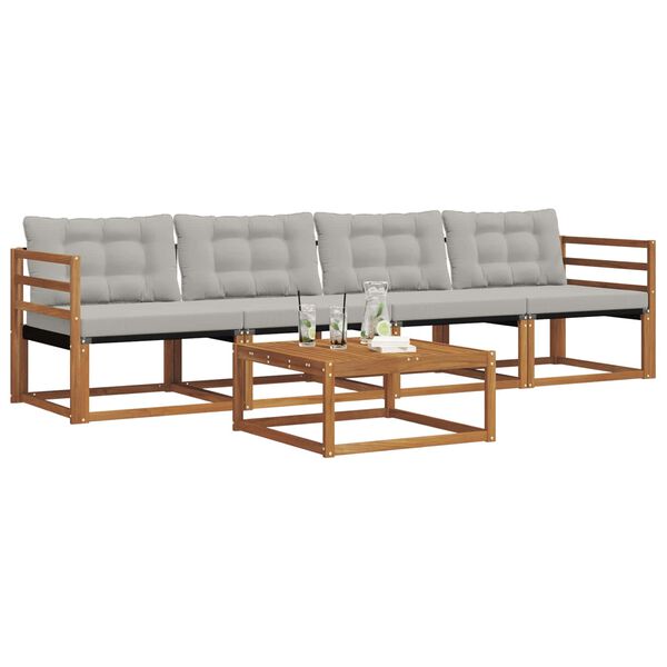 vidaXL Set di divani da esterno 5 pcs Grigio Naturale e Chiaro