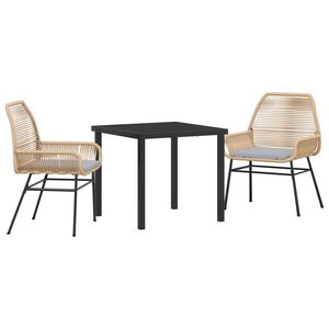vidaXL Set da Pranzo per Giardino con cuscino 3 pcs Marrone polyrattan