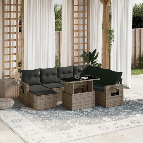 vidaXL Set Divano da Giardino 8 pz con Cuscini Grigio in Polyrattan
