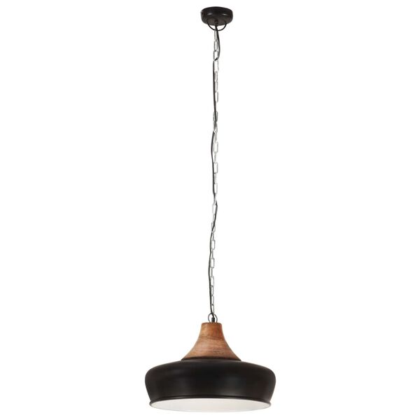 vidaXL Lampada Soffitto Industriale Nera Ferro Legno Massello 26cm E27