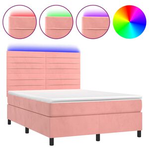 vidaXL Letto a Molle con Materasso e LED Rosa 140x200 cm in Velluto