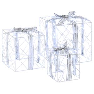 vidaXL Scatola regalo di Natale illuminata 3 pz 150 LED Bianco freddo
