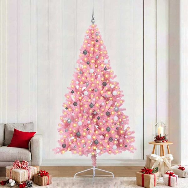 vidaXL Albero di Natale artificiale con luci integrate Rosa 240 cm PVC