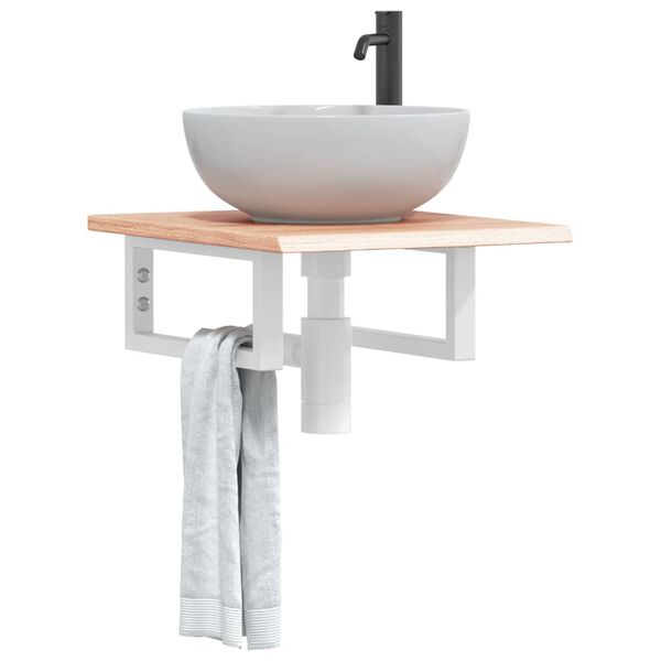 vidaXL Ripiano a Parete per Lavabo in Acciaio e Massello di Rovere