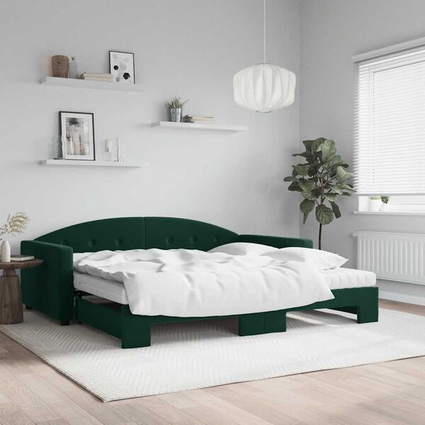 vidaXL Divano Letto Estraibile Materassi Verde Scuro 100x200 Velluto