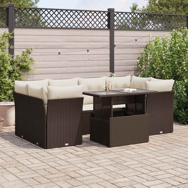 vidaXL Set Divani da Giardino 7 pz con Cuscini Marrone in Polyrattan