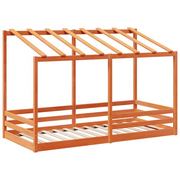 vidaXL Letto Bambini con Tetto Marrone Cera 90x200 cm Massello Pino