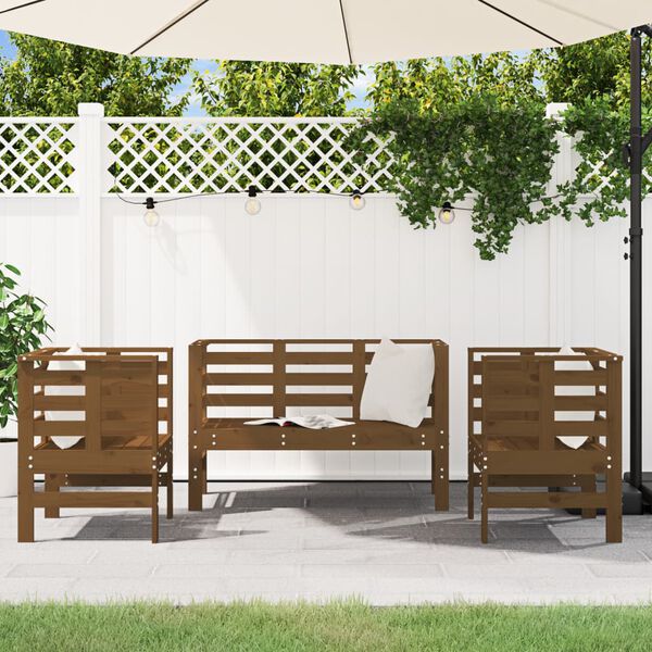 vidaXL Set Salotto da Giardino 3 pz Ambra in Legno Massello di Pino