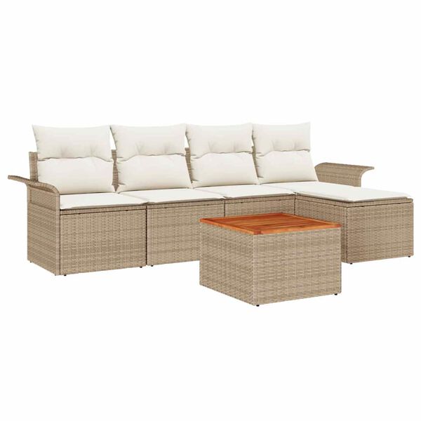 vidaXL Set Divano da Giardino con cuscino 6 pcs Beige polyrattan