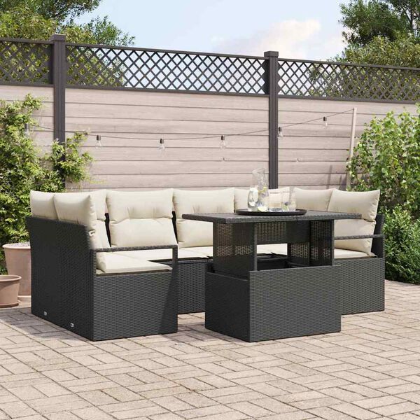 vidaXL Set di divani con cuscino 7 pcs Nero polyrattan