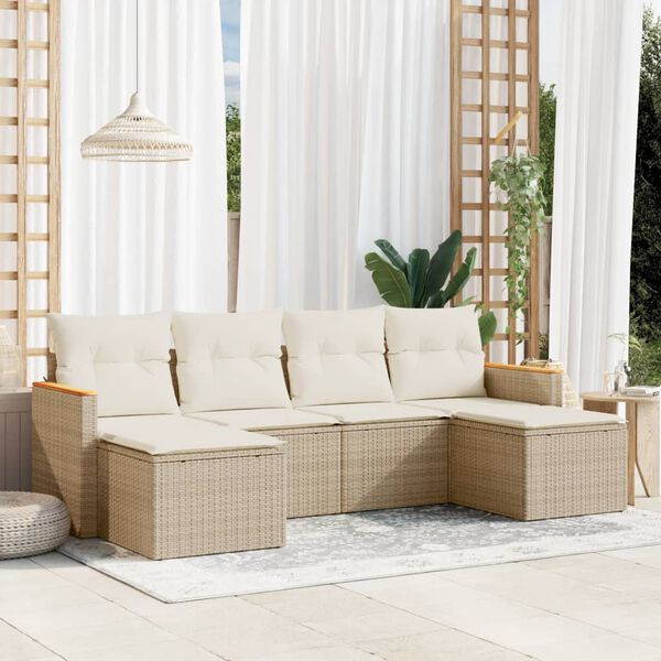 vidaXL Set Divano da Giardino 6 pz con Cuscini Beige in Polyrattan