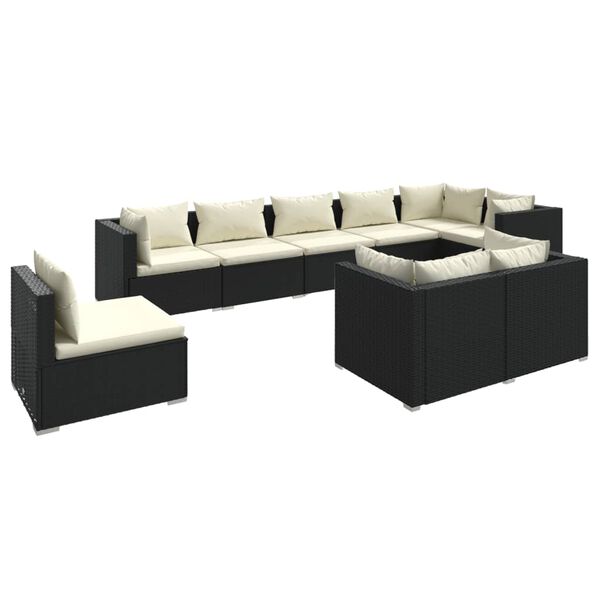 vidaXL Set Salotto da Giardino 9 pz con Cuscini in Polyrattan Nero